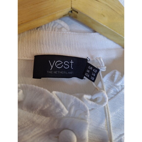 YEST Women's White Gauzy Cotton Button Up Shirt Women's Sz 10 Crochet Bohemian - Picture 7 of 12